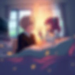 Natsu and Lucy discussing who might be the best godparents for their daughter Nasha in a cozy setting