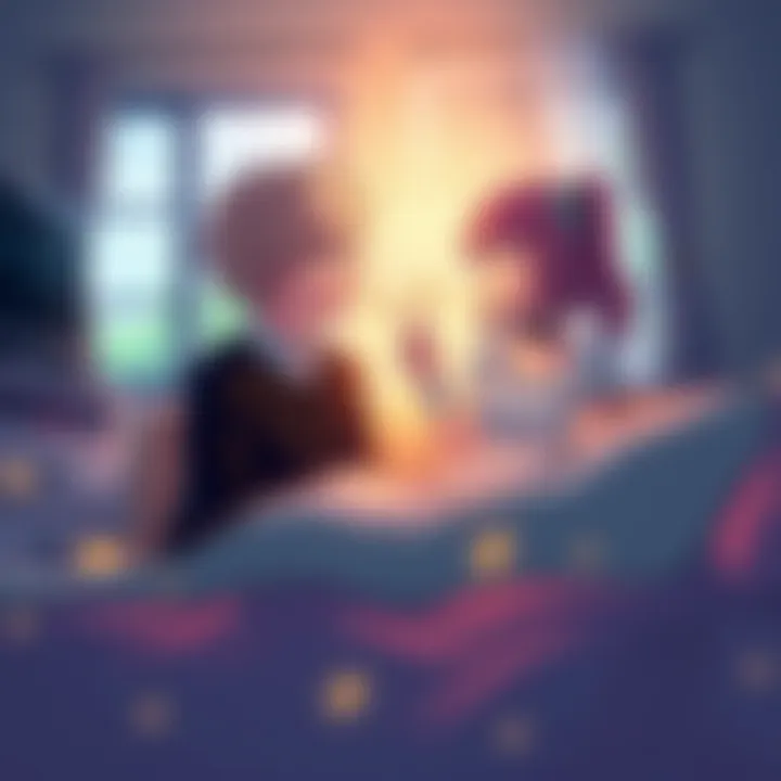 Natsu and Lucy discussing who might be the best godparents for their daughter Nasha in a cozy setting