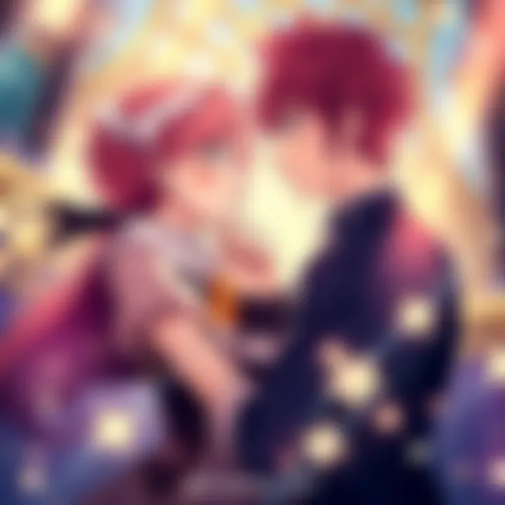 Natsu and Lucy sharing a close moment, surrounded by magical sparks, representing their evolving romance in the series