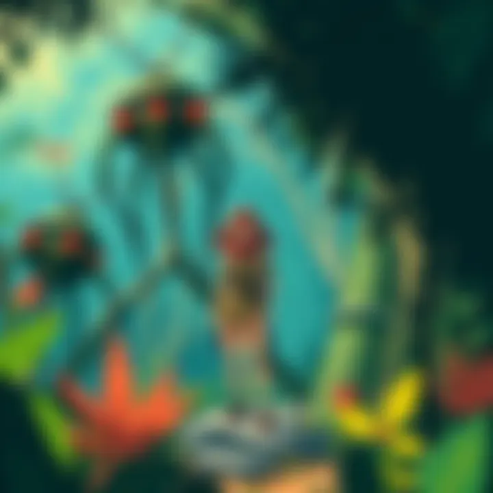 Nausicaä standing confidently in a vibrant forest surrounded by giant plants and insects