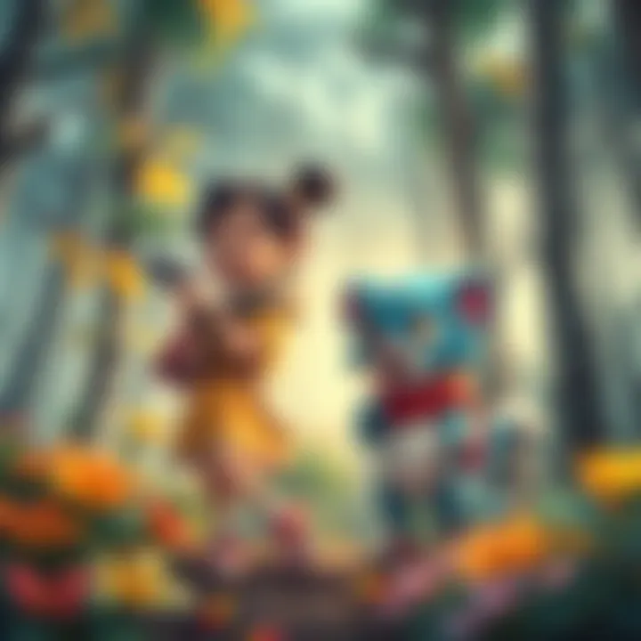 Nayuta and her brother joyfully spot a weezo in a colorful forest