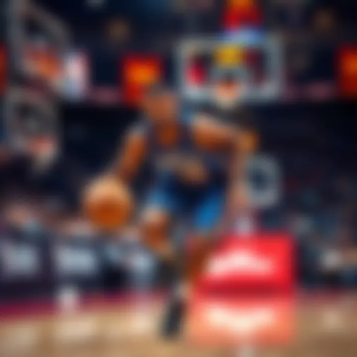 An NBA player passionately dribbling the ball with fire in his eyes during a game