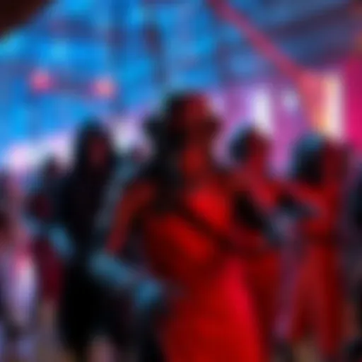 A thrilling Necromorph-themed event with participants dressed in horror costumes, surrounded by eerie decorations and bright lights.