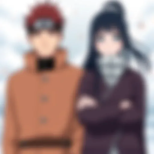 Neji and Hinabi standing together, representing the main and branch family dynamics in Naruto, with contrasting expressions that showcase their different family roles.