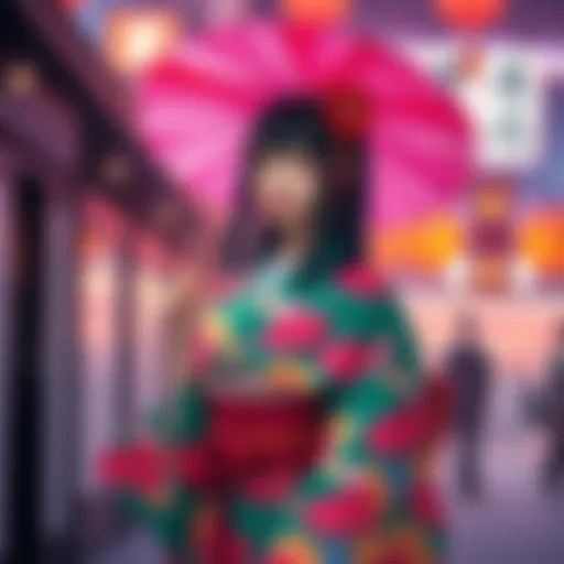 Nejire wearing a colorful yukata, showcasing its intricate patterns and vibrant hues in a stylish pose.