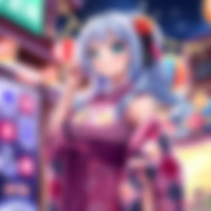 Nejire wearing her vibrant yukata with colorful patterns, showcasing a stylish pose, surrounded by a festive backdrop.