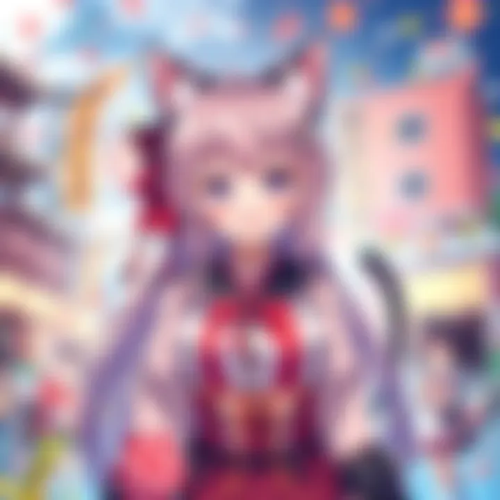 A cheerful Neko Miko Reimu character with cat ears and a traditional outfit, surrounded by colorful fan art and playful elements.