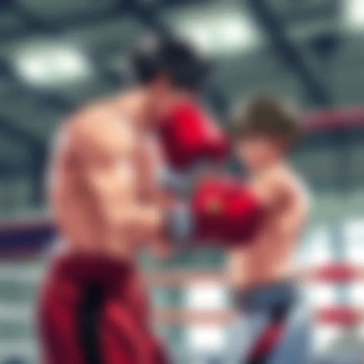 Nekota training Ippo in a boxing gym, showcasing their intense focus and determination to improve skills.