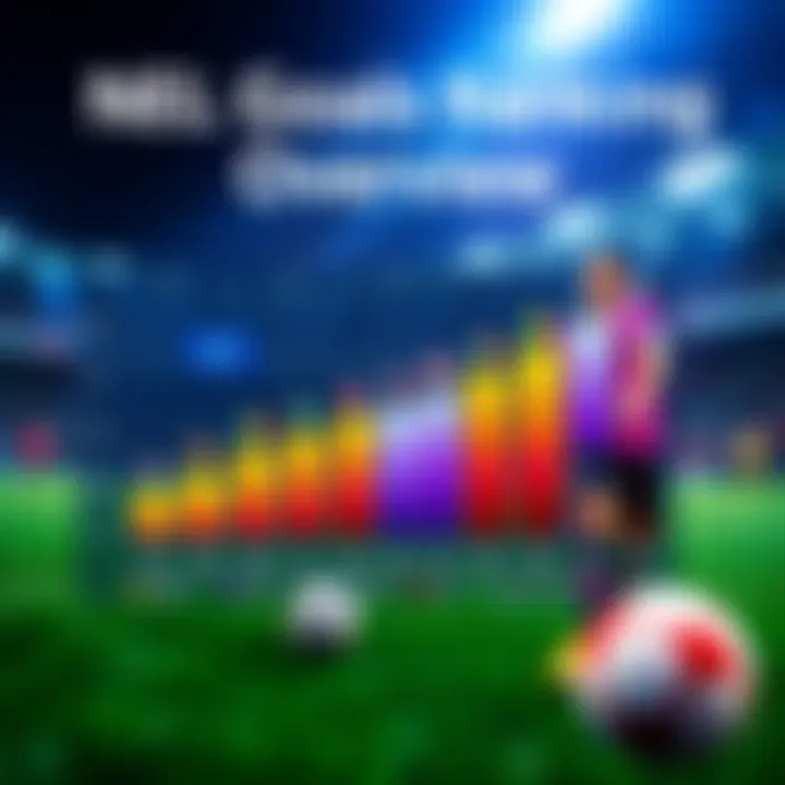 A graphic showing a colorful chart of NEL goals rankings with soccer icons, indicating team performance and competition levels.