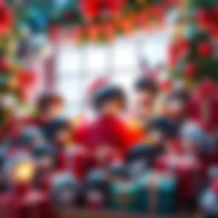 A festive display of Nendoroids surrounded by Christmas decorations and gifts.