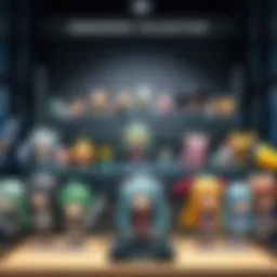 Nendoroid Collection Display A display of various Nendoroid figures arranged neatly, showing off their different styles and colors.