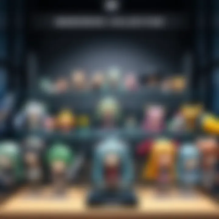 Nendoroid Collection Display A display of various Nendoroid figures arranged neatly, showing off their different styles and colors.