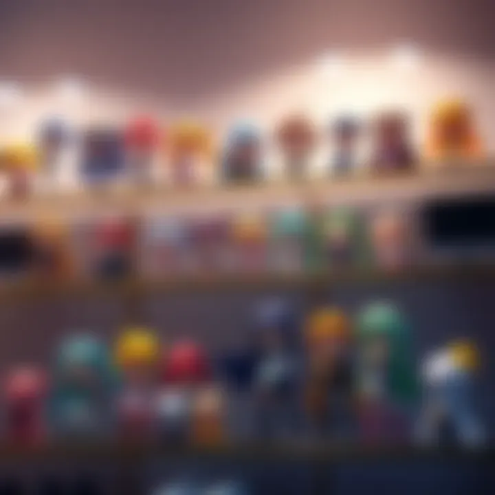 Colorful Nendoroid figures arranged on a shelf, showcasing different characters in cute poses.
