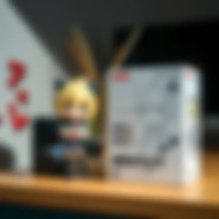 A collector holds a Nendoroid figure next to its unusual box design, showcasing unique face plates and packaging details.