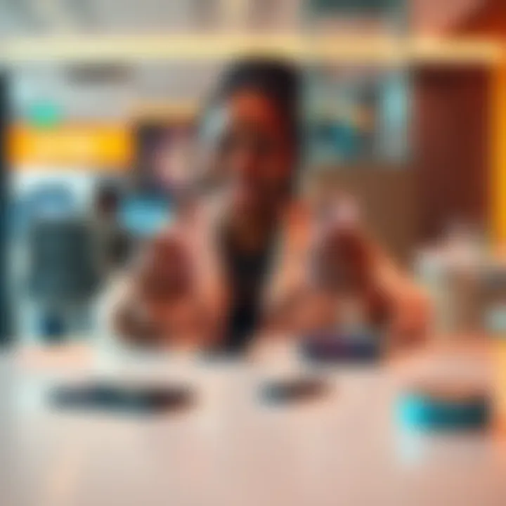 Nenechi with her iPhone duo Nenechi holds her two new iPhones while sitting at a table with tech gadgets.