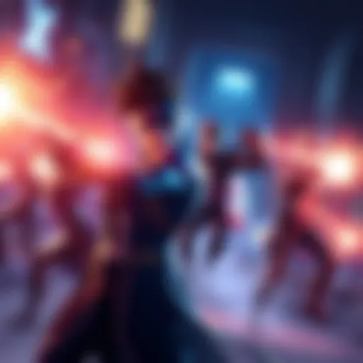 Artwork showing characters using new powers and a bright laser ability in a game setting