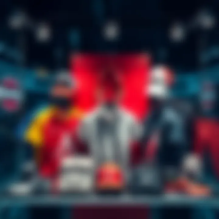 A display of the new merchandise featuring stylish shirts and accessories