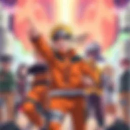 A vibrant image featuring Naruto and his friends celebrating the announcement of new games and series for the 25th anniversary of the franchise.