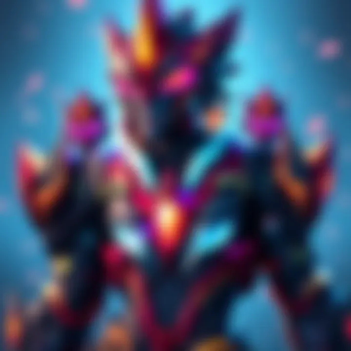 An artistic representation of the new Archvile skin showing its unique design and vibrant colors, alongside earlier versions for comparison.