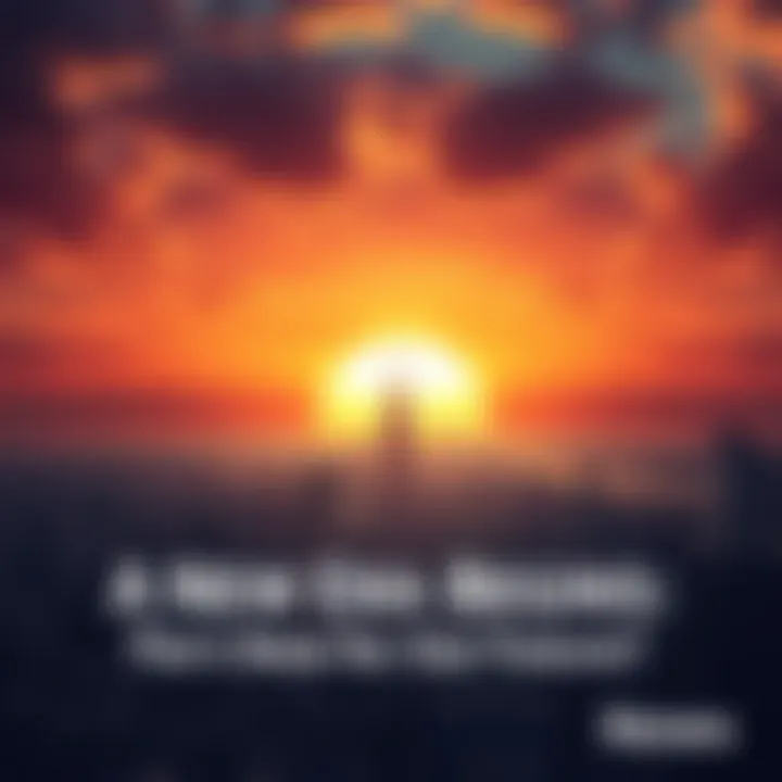 New Era Horizon A sunrise over a city skyline symbolizing a new beginning and future changes for society.