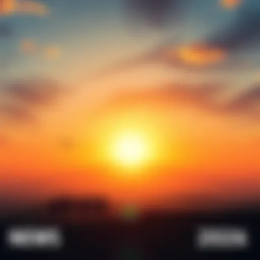 A bright sunrise symbolizing a new beginning with people looking towards the horizon