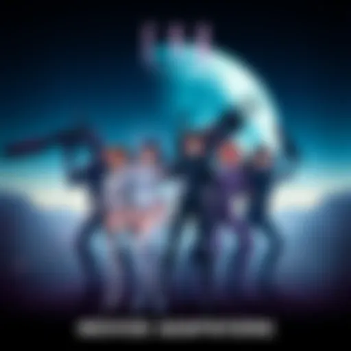 A poster featuring characters from the 90s Eva series alongside new versions in a dynamic pose, showcasing the contrast between the classic and modern styles