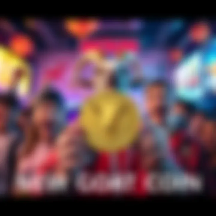 Collectors holding a new goat coin with excited expressions, surrounded by themed merchandise and decorations.