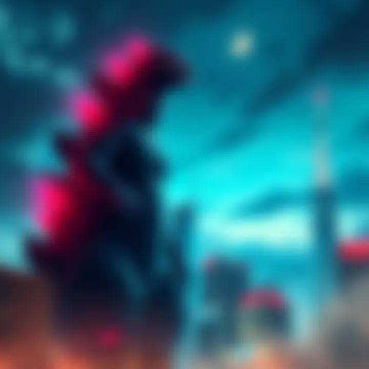 Toho's new anime features Godzilla standing tall against a city skyline, showcasing his iconic figure in vibrant animation style.