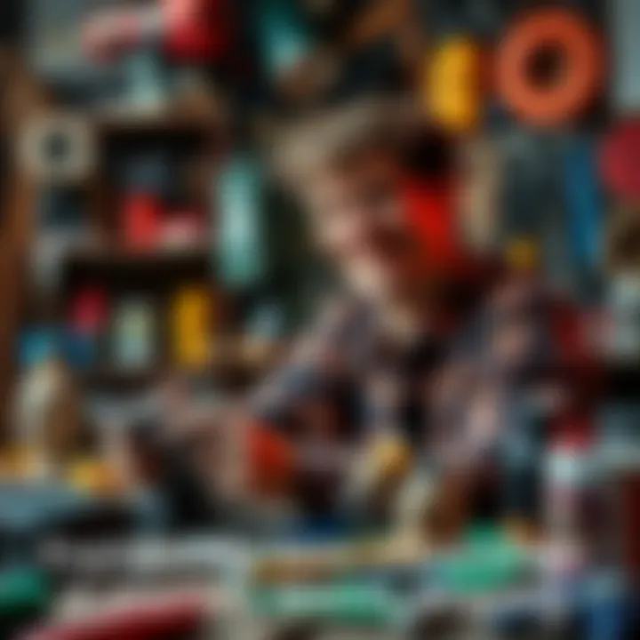 A person smiling while engaging in their new passion project, surrounded by tools and materials that represent their obsession.
