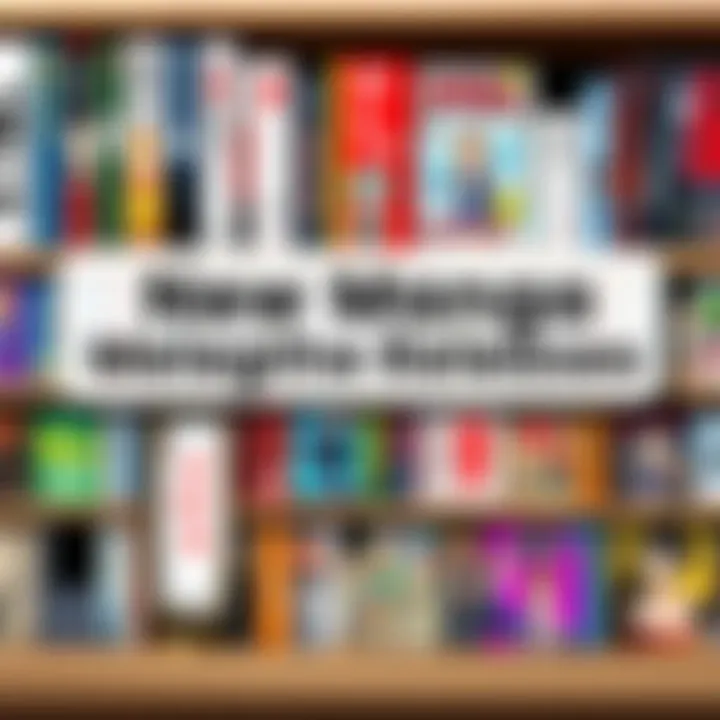 A colorful display of new manga titles on a bookshelf, showcasing various genres and styles.