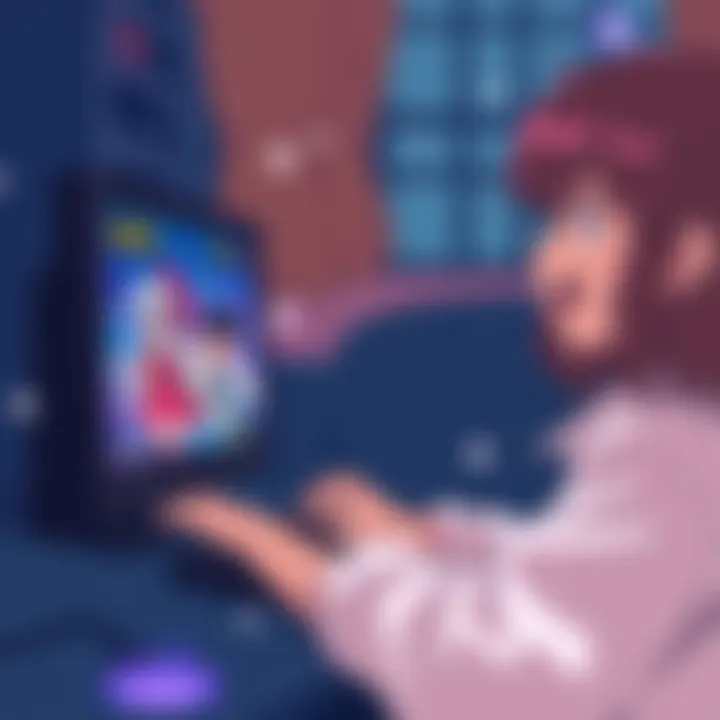A new player happily playing a Touhou game on their computer with colorful graphics displayed on the screen