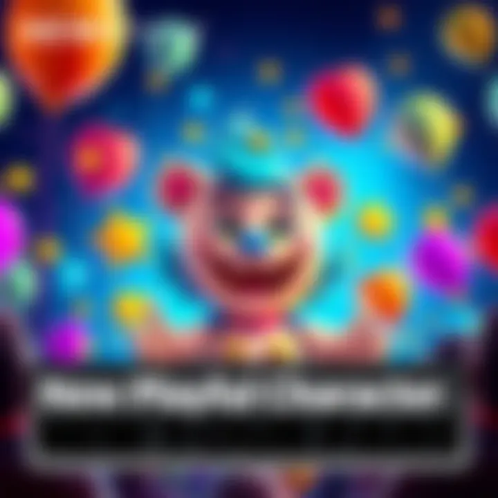 New Playful Character A colorful and cheerful character with a big smile, surrounded by playful elements like stars and balloons, inviting fans to join the fun.