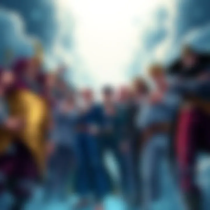 A scene showing various contenders standing confidently, each with distinct features, symbolizing the fight for power after Whitebeard and Kaido's deaths.