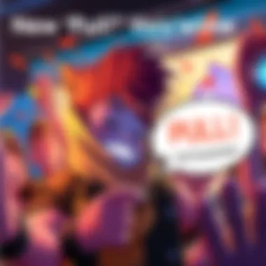A character from a game appears excited with a speech bubble showing 'PULL'. Fans are reacting positively around them.