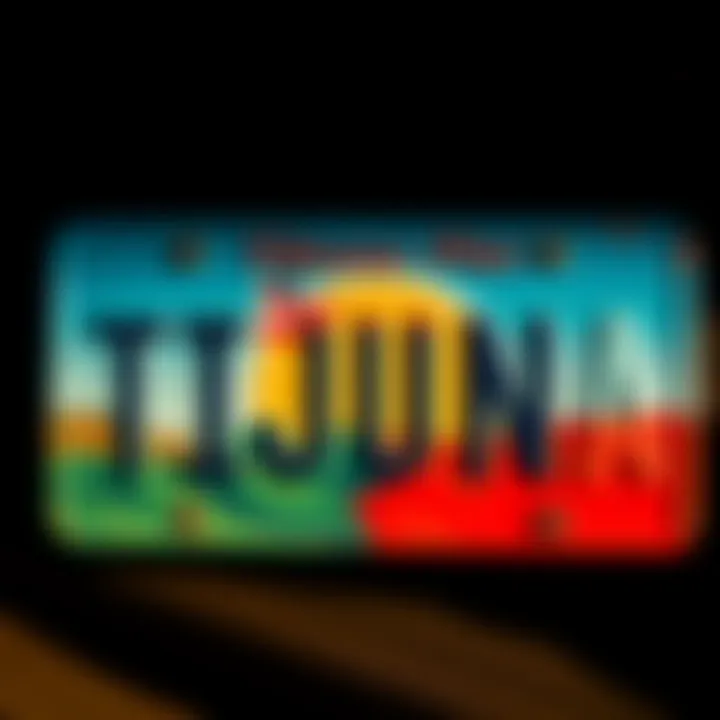 A close-up of a colorful license plate featuring Tijuana, symbolizing adventure and travel.