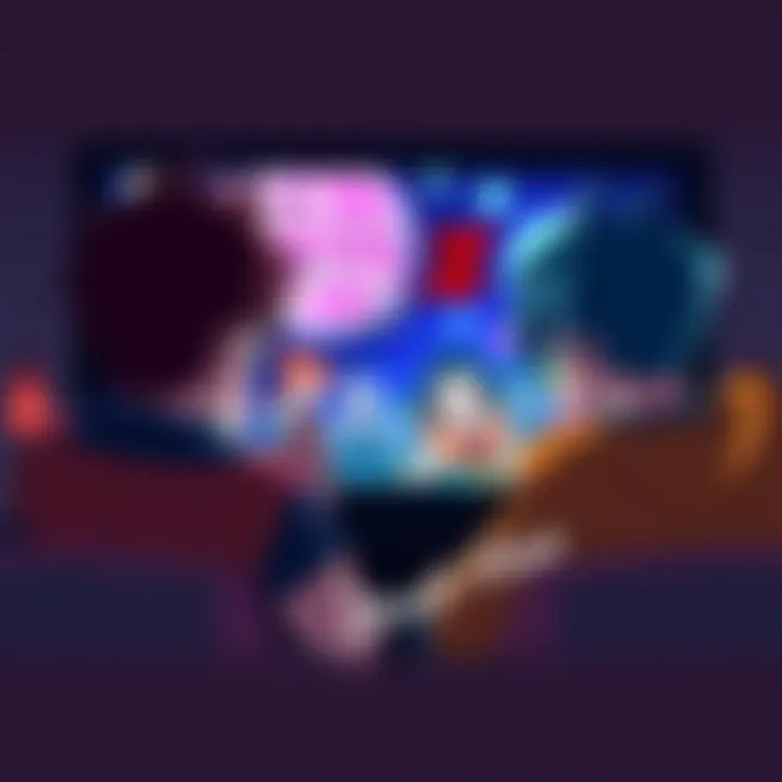 Two newcomers intently watching an episode of Dragon Ball Z, with vibrant scenes from the show displayed on screen