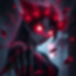 Nezuko with glowing eyes and dark aura, showing her transformation after consuming humans.