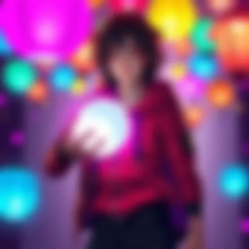 Nico standing confidently with the glowing Ultra Violet Core, surrounded by colorful lantern cores representing excitement and energy.