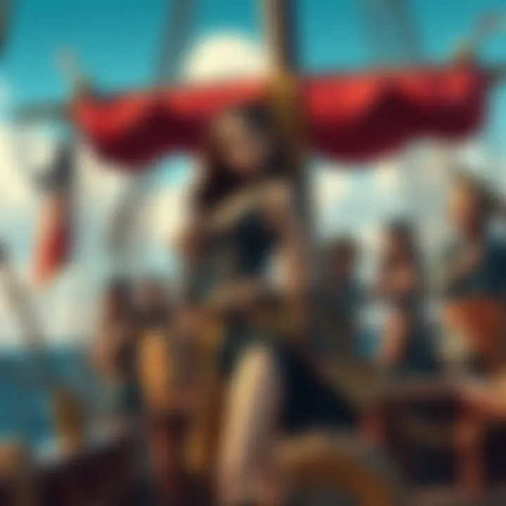 Nico Robin on a pirate ship Nico Robin standing confidently on a pirate ship, surrounded by crew members and nautical elements, exploring her potential new roles