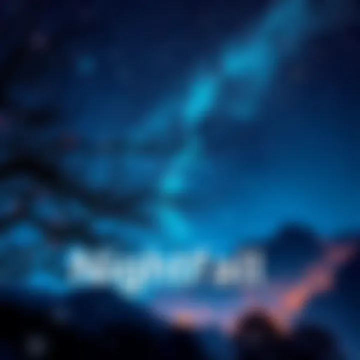 Nightfall's Enchanting Scene A beautiful night scene filled with stars and glowing lights, showcasing the charm and beauty of Nightfall.