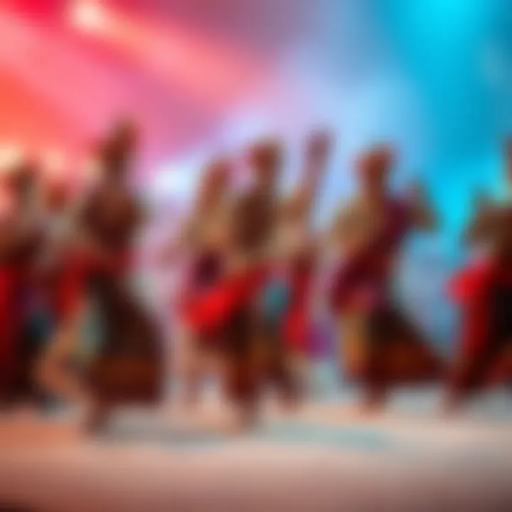 A group of people dancing the Nika dance in colorful traditional clothing, showcasing their movements and expressions