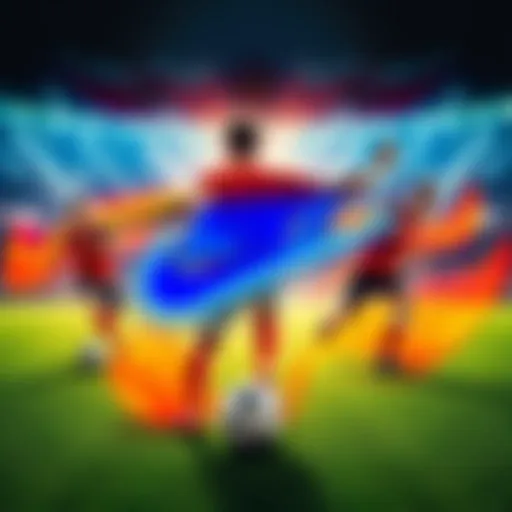 A vibrant Nike advertisement featuring soccer players in dynamic poses, showcasing the energy of BlueLock, with a creative background.