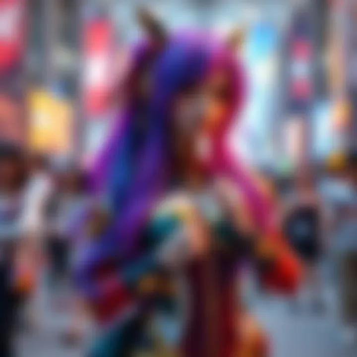Nikki showcases her vibrant Infinity Nikki costume at Anime Magic 2025, surrounded by colorful background and fans admiring her outfit.