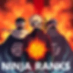 Ninja Ranks Illustration An illustration showing the three ranks of ninjas from Naruto: Ge-nin, Chu-nin, and Jo-nin, with symbols representing each rank.