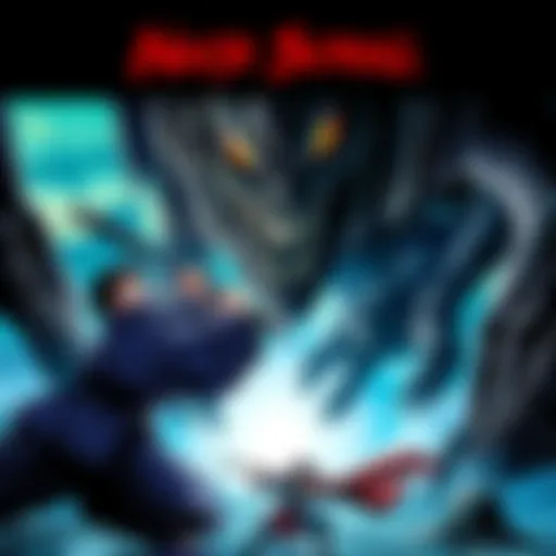 Ninja Scroll Anime Scene A dramatic scene from Ninja Scroll featuring a skilled warrior facing a monstrous enemy, showcasing the film's unique animation style.