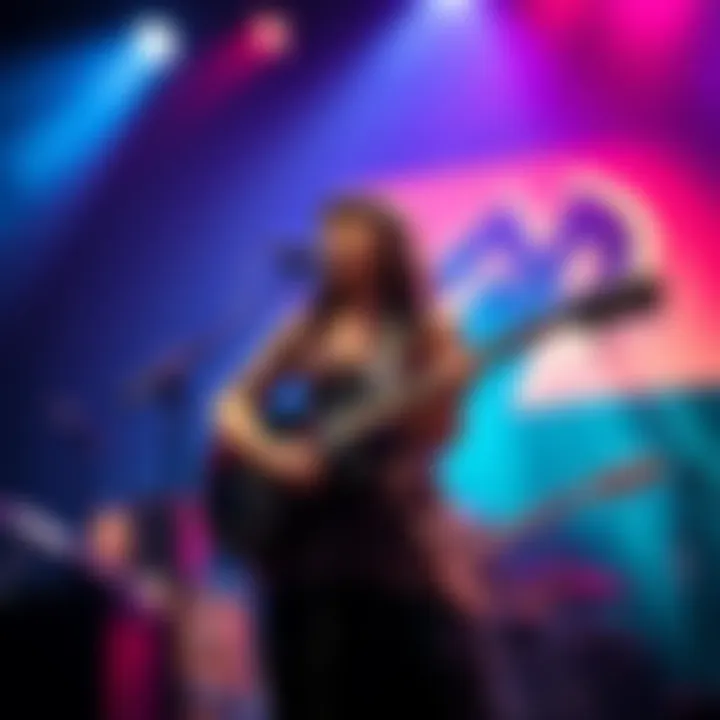 Nisa Addina performing her arrangement of Nujabes' Who's Theme on stage with musical instruments.