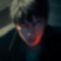 Nishi with a conflicted look, surrounded by shadows, reflecting on his violent past and missed chances for redemption