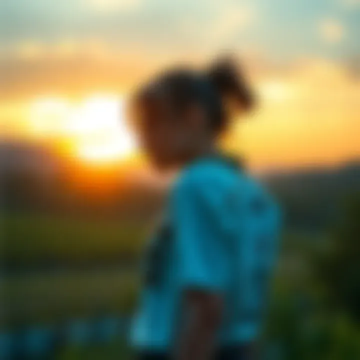 No. 18 in a thoughtful pose No. 18 reflects on her identity while standing in a serene environment, embodying strength and resilience.