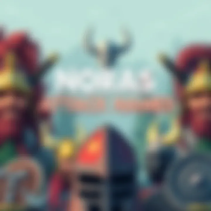 A colorful illustration showing various humorous Norse-themed attack names with Viking symbols and helmets in the background.
