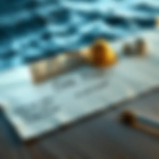 A close-up of a handwritten note about the One Piece lying on a wooden table with waves in the background